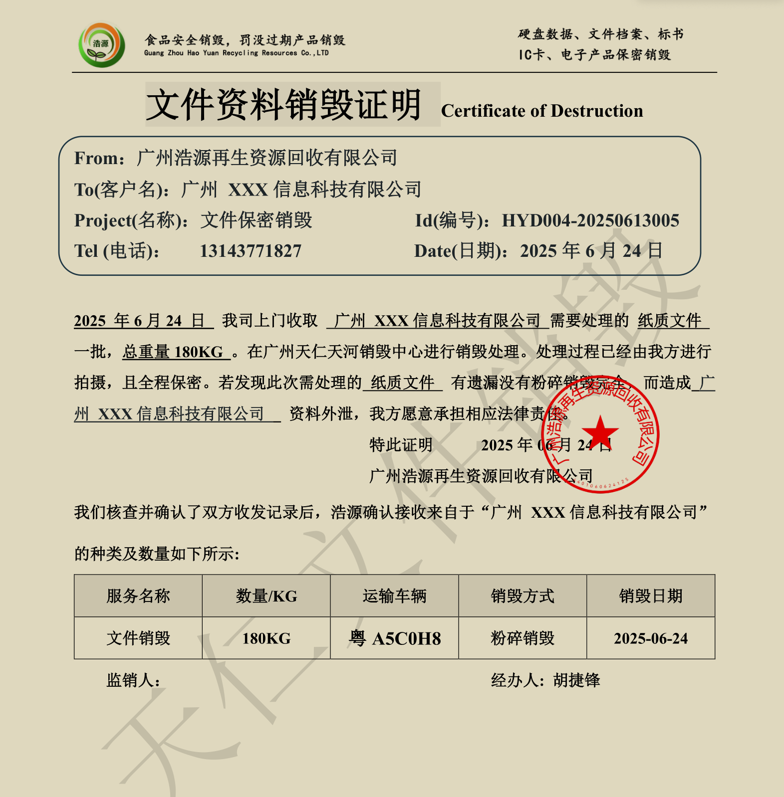 文件销毁证明